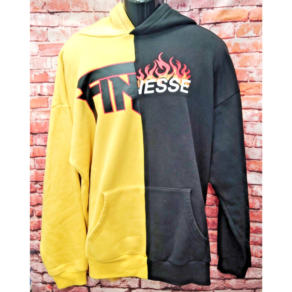 Fashion Nova Finesse Track Suit Mens 2XL Yellow Black Colorblock Flames Graphic